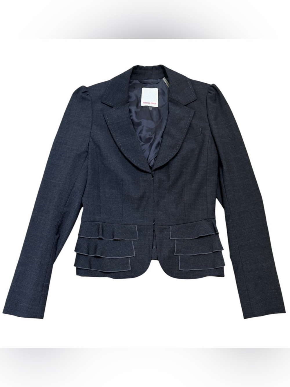 NWOT Rebecca Taylor Dark Navy Grey Tiered Peplum Blazer